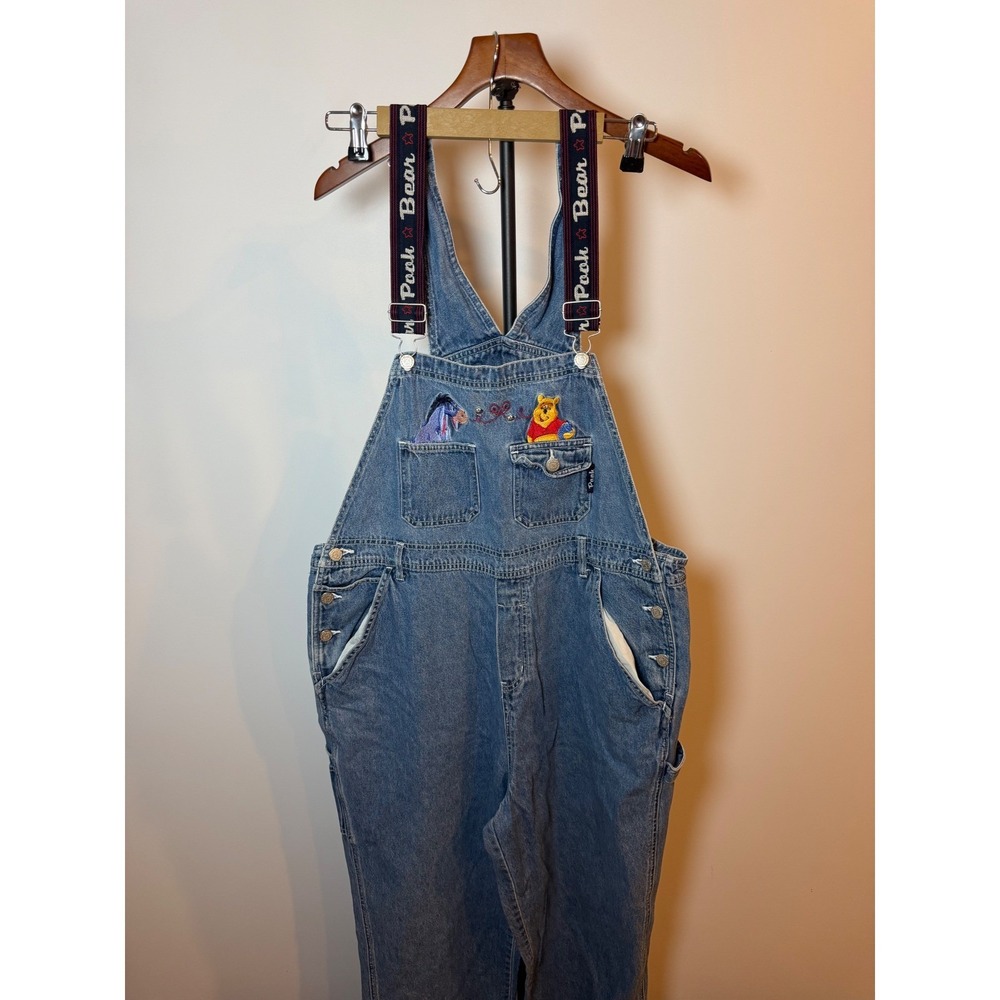 Disney Pooh Woman Vintage Denim Overalls Embroidered Eeyore Medium Wash 14W/16W